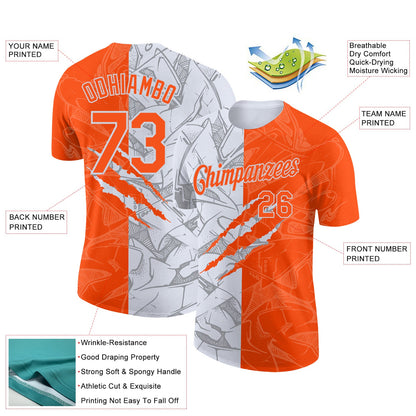 Custom Graffiti Pattern Orange-White Scratch 3D Performance T-Shirt
