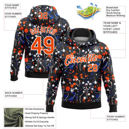 Custom Stitched Graffiti Pattern Orange Black-White 3D Splash Grunge Art Sports Pullover Sweatshirt Hoodie