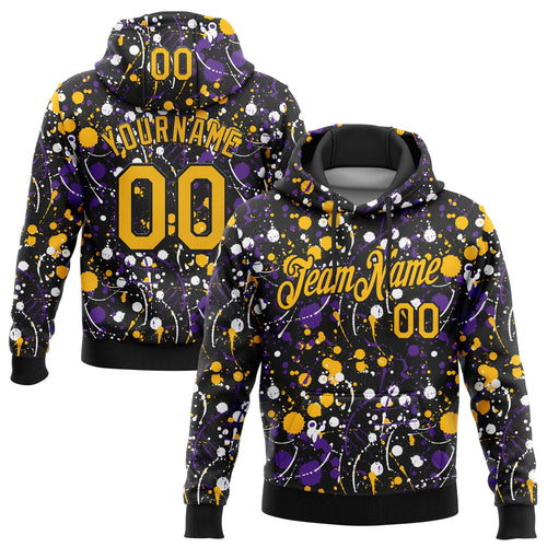 Custom Stitched Graffiti Pattern Gold-Black 3D Splash Grunge Art Sports Pullover Sweatshirt Hoodie