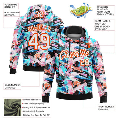 Custom Stitched Graffiti Pattern White Black-Orange 3D Watercolor Grunge Art Sports Pullover Sweatshirt Hoodie