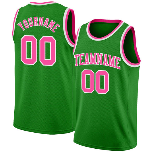 Custom Grass Green Pink-White Authentic Basketball Jersey