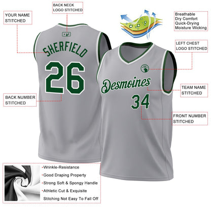 Custom Gray Green-White Authentic Throwback Basketball Jersey