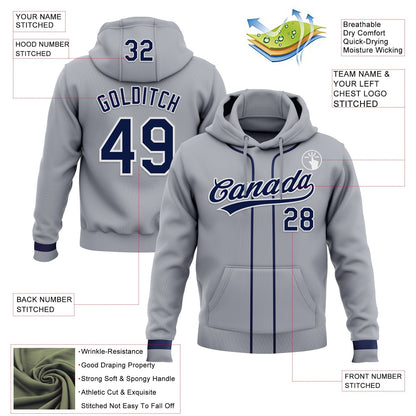 Custom Stitched Gray Navy-White Baseball Pullover Sweatshirt Hoodie