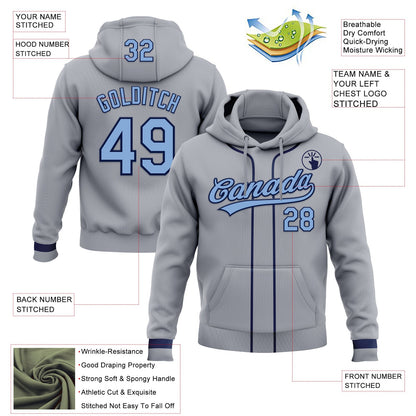 Custom Stitched Gray Light Blue-Navy Baseball Pullover Sweatshirt Hoodie