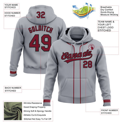 Custom Stitched Gray Crimson-Black Baseball Pullover Sweatshirt Hoodie