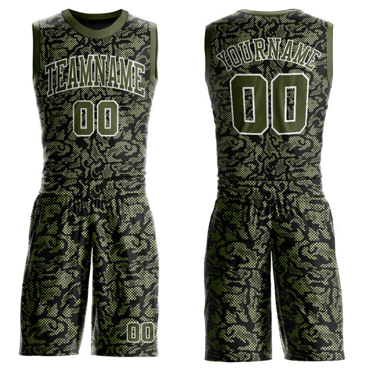 Custom Green Olive-Black Round Neck Sublimation Basketball Uniform Jersey