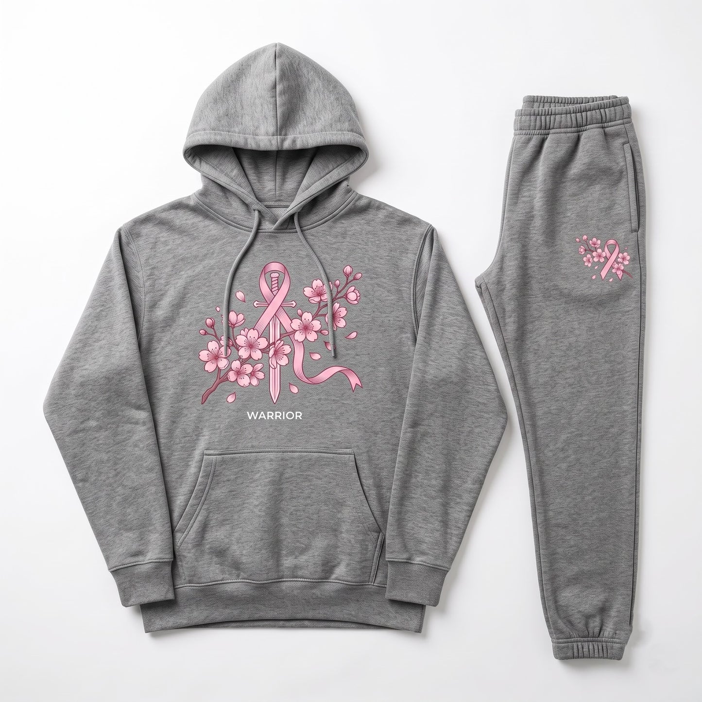 Pink Ribbon Hoodie & Sweatpants Set, Breast Cancer Awareness Tracksuit, Hope Support Outfit Hoodie & Sweatpants Set — 8 Styles