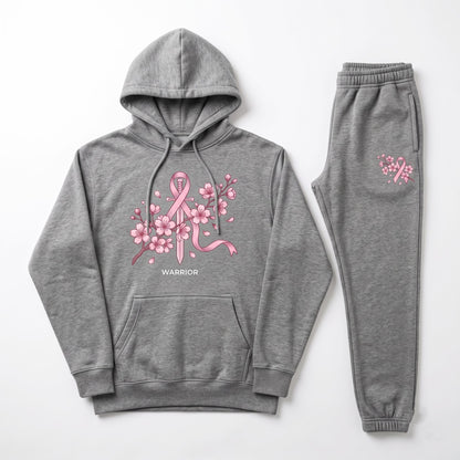 Pink Ribbon Hoodie & Sweatpants Set, Breast Cancer Awareness Tracksuit, Hope Support Outfit Hoodie & Sweatpants Set — 8 Styles