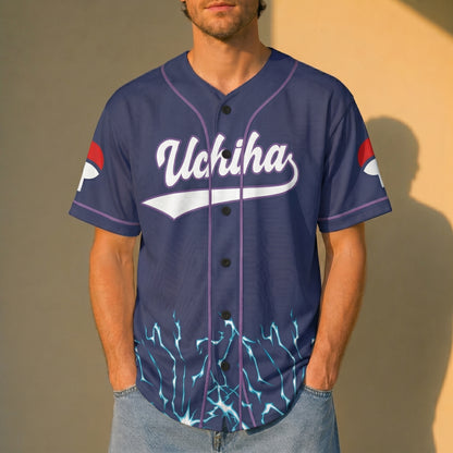 Custom Navy Purple Authentic Baseball Jersey, Anime Ninja Inspired Button Up Jersey, Manga Fan Cosplay Sports Shirt