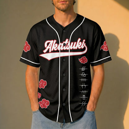 Custom Black Red-White Authentic Baseball Jersey, Anime Cloud Inspired Button Up Jersey, Manga Fan Cosplay Sports Shirt