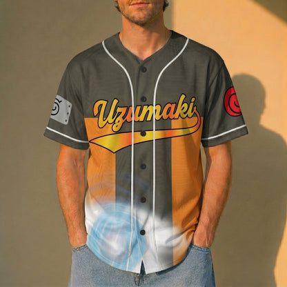 Custom Olive Orange-White Authentic Baseball Jersey, Anime Ninja Inspired Button Up Jersey, Manga Fan Cosplay Sports Shirt
