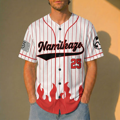 Custom White Red-Black Authentic Baseball Jersey, Anime Ninja Inspired Button Up Jersey, Manga Fan Cosplay Sports Shirt