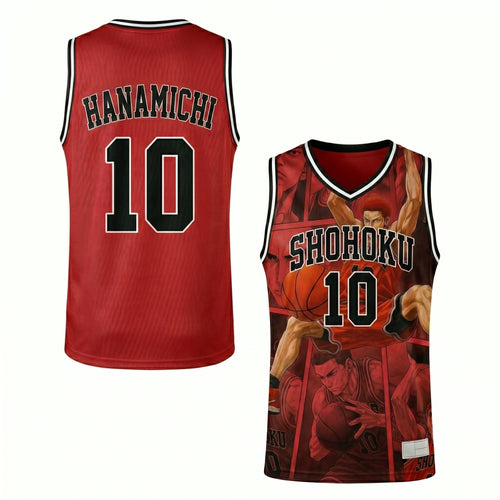 Custom Red Black Authentic Basketball Jersey, Anime Basketball Inspired Sleeveless Jersey, Manga Fan Cosplay Sports Shirt