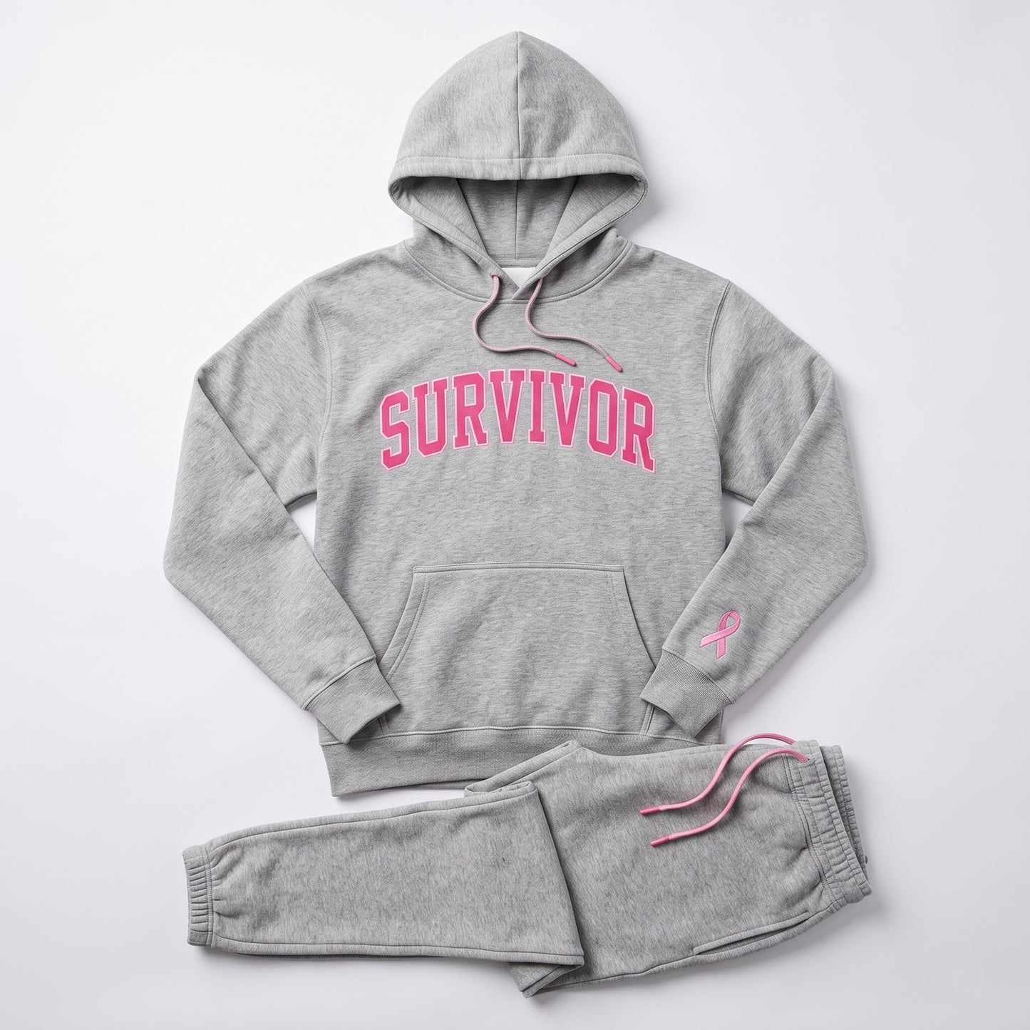 Pink Ribbon Hoodie & Sweatpants Set, Breast Cancer Awareness Tracksuit, Hope Support Outfit Hoodie & Sweatpants Set — 8 Styles