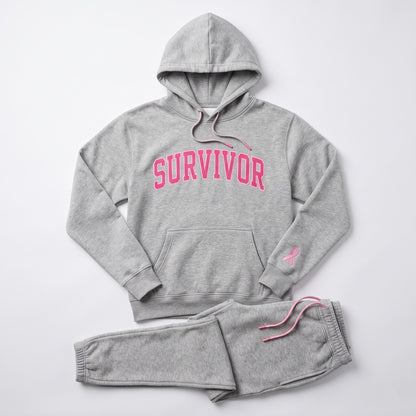 Pink Ribbon Hoodie & Sweatpants Set, Breast Cancer Awareness Tracksuit, Hope Support Outfit Hoodie & Sweatpants Set — 8 Styles