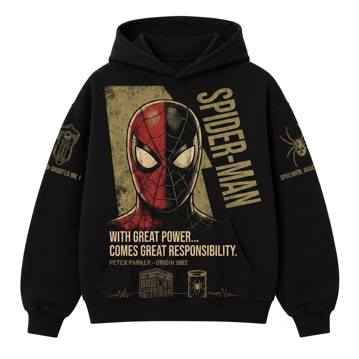 Black Long Sleeve Shirt, Comic Web Hero Inspired Back Print Tee, Superhero Fan Streetwear Gift