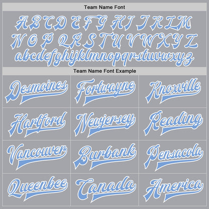 Custom Gray Light Blue-White Bomber Full-Snap Varsity Letterman Jacket