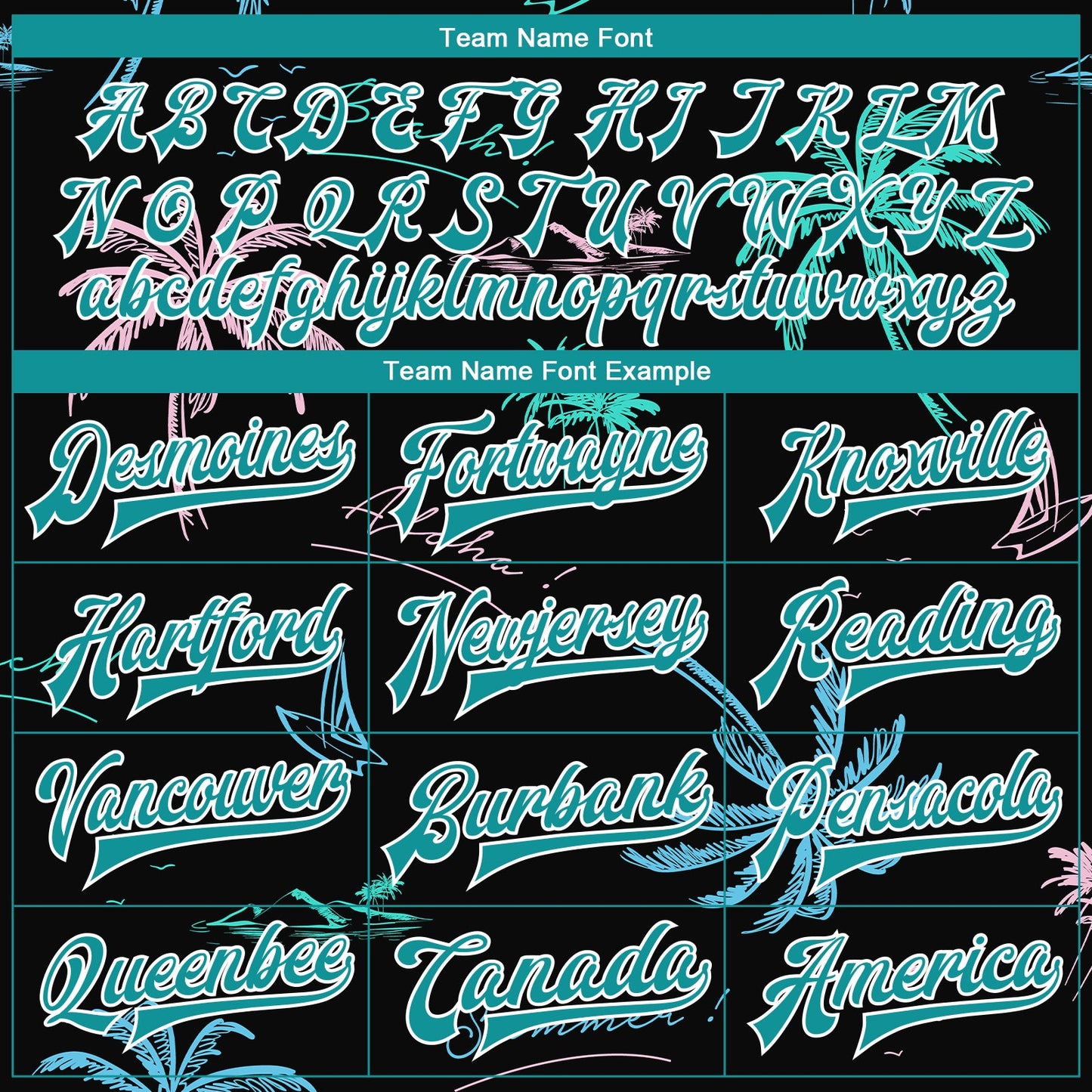 Custom Black Teal-White Hawaii Palm Trees 3D Bomber Full-Snap Varsity Letterman Jacket
