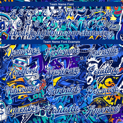 Custom Graffiti Pattern Royal-White Abstract Urban Street Art 3D Bomber Full-Snap Varsity Letterman Jacket