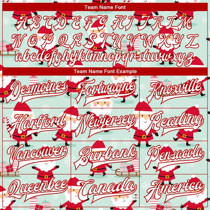 Custom Pea Green White-Red Christmas 3D Bomber Full-Snap Varsity Letterman Jacket
