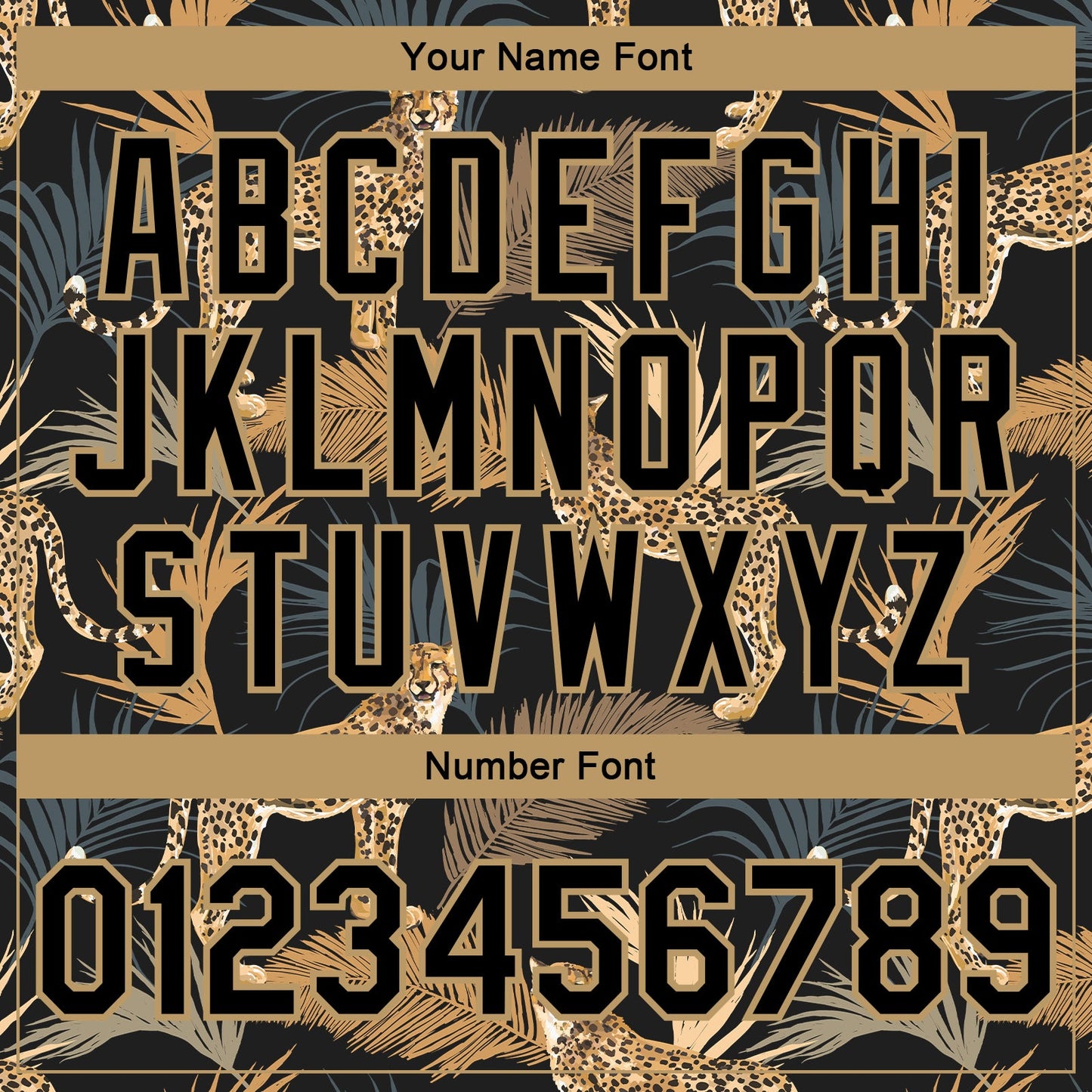 Custom Black Black-Old Gold Tropical Leopard With Palms 3D Pattern Design Bomber Full-Snap Varsity Letterman Jacket