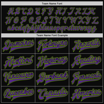Custom Black Purple-Neon Green Bomber Full-Snap Varsity Letterman Two Tone Jacket