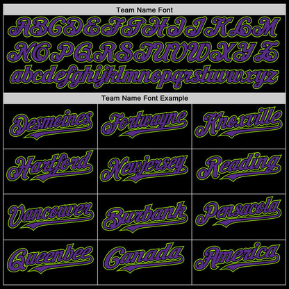 Custom Black Purple-Neon Green Bomber Full-Snap Varsity Letterman Two Tone Hoodie Jacket