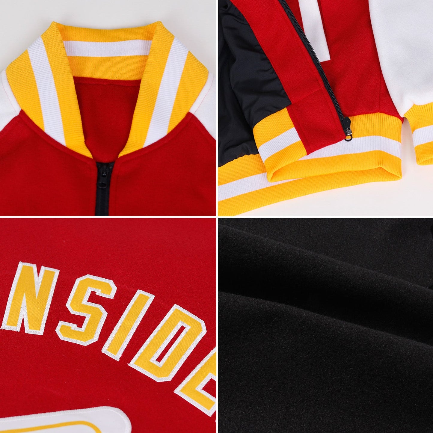 Custom Black Old Gold-White Bomber Varsity Letterman Two Tone Zipper Jacket