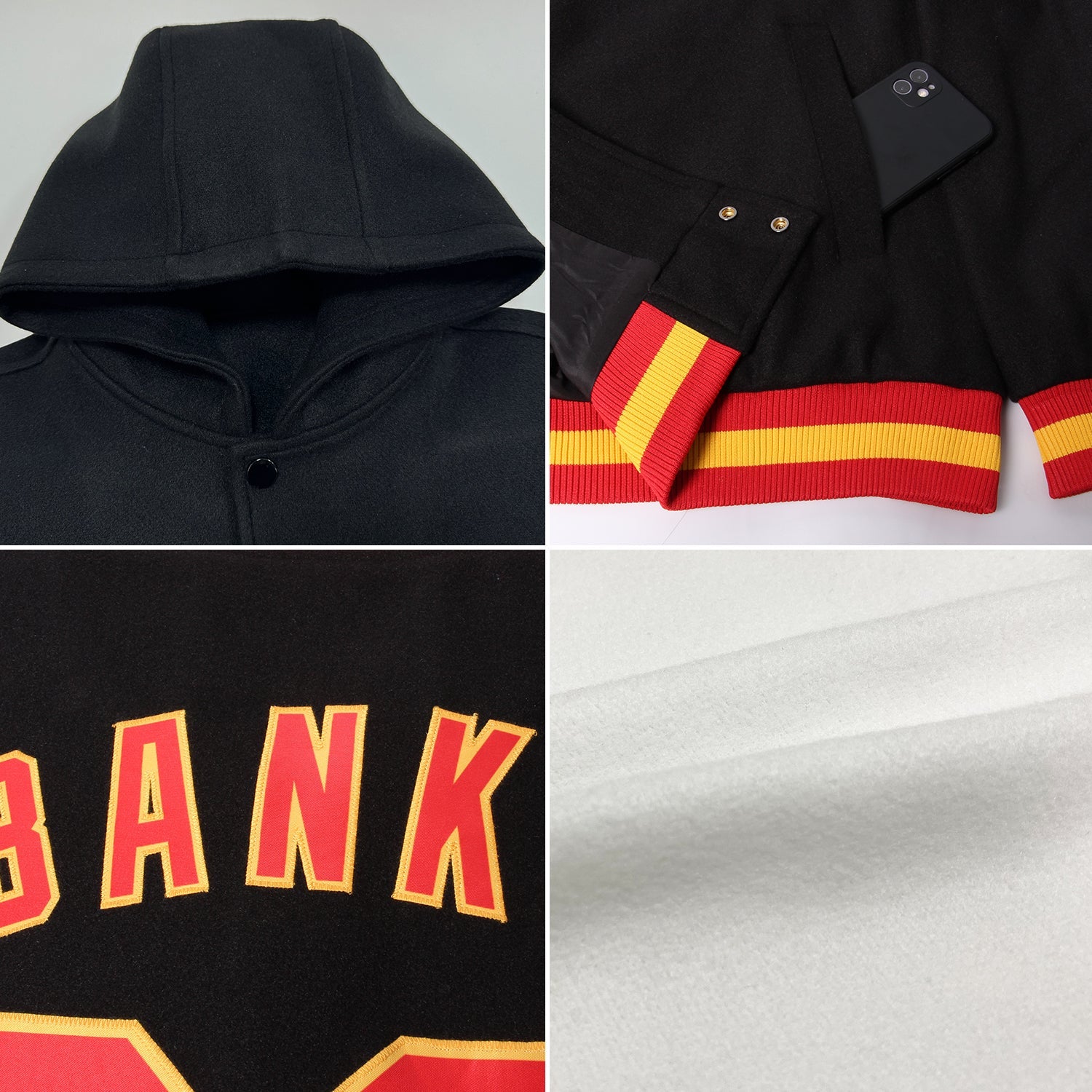 Custom White Light Blue-Navy Bomber Full-Snap Varsity Letterman Two Tone Hoodie Jacket