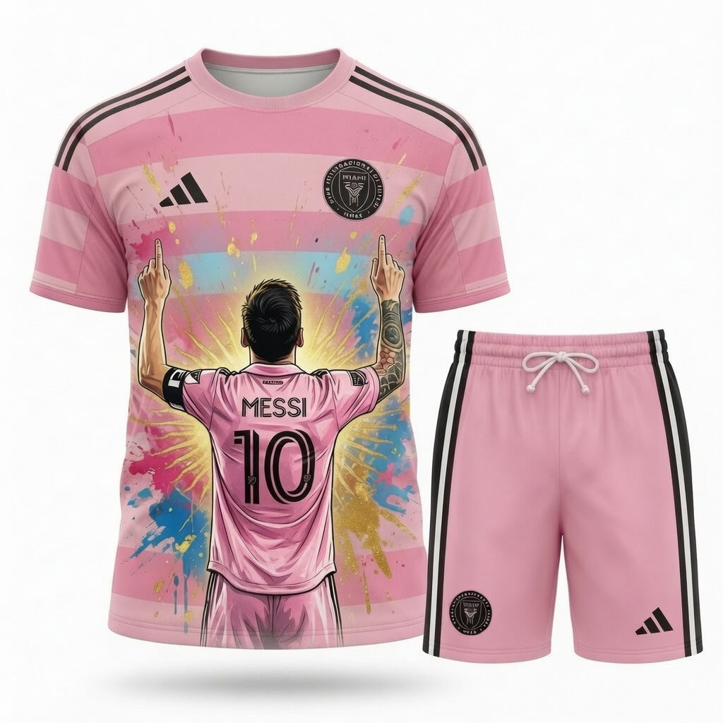 Special Edition Football Legend T-Shirt + Shorts Set, Pink Soccer Fan Outfit