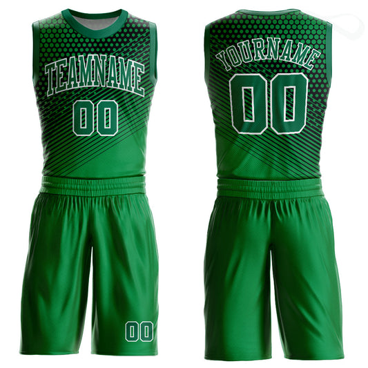 Custom Kelly Green Kelly Green-Black Round Neck Sublimation Basketball Uniform Jersey