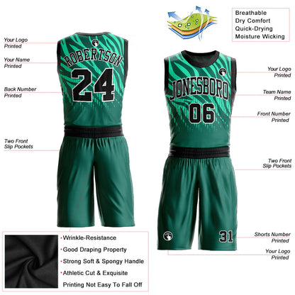Custom Kelly Green Black-White Round Neck Sublimation Basketball Uniform Jersey