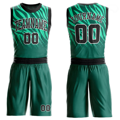 Custom Kelly Green Black-White Round Neck Sublimation Basketball Uniform Jersey