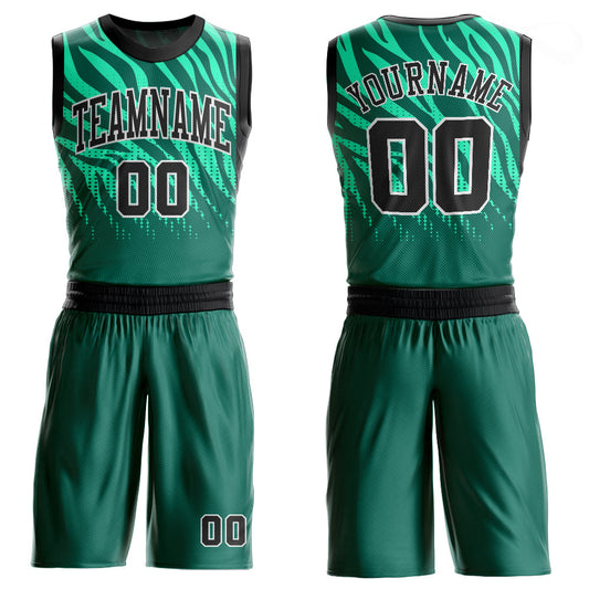 Custom Kelly Green Black-White Round Neck Sublimation Basketball Uniform Jersey