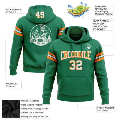 Custom Stitched Kelly Green White-Bay Orange Football Pullover Sweatshirt Hoodie