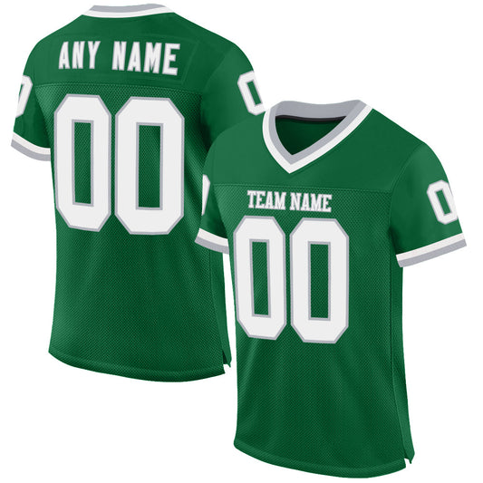 Custom Kelly Green White-Gray Mesh Authentic Throwback Football Jersey
