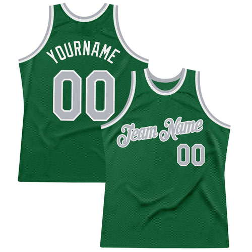 Custom Kelly Green Gray-White Authentic Throwback Basketball Jersey
