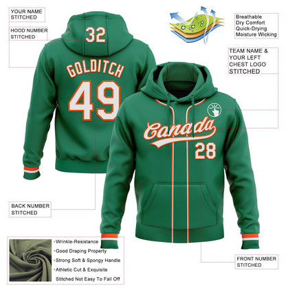 Custom Stitched Kelly Green White-Orange Baseball Pullover Sweatshirt Hoodie
