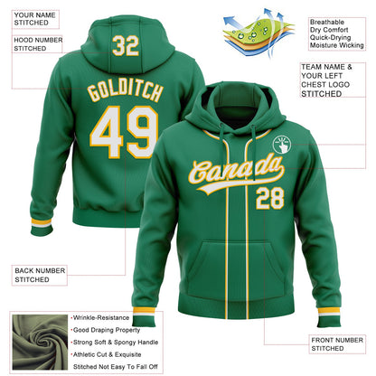 Custom Stitched Kelly Green White-Gold Baseball Pullover Sweatshirt Hoodie