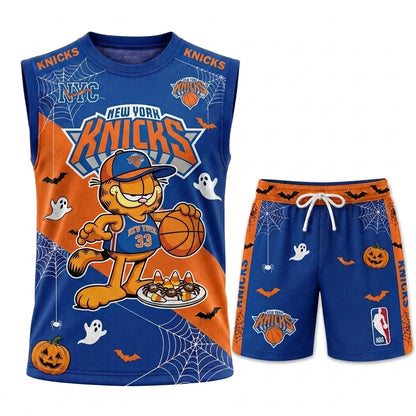 Halloween Basketball Jersey And Shorts Set, Cartoon Cat Sport Fan Outfit | 30 Teams Available