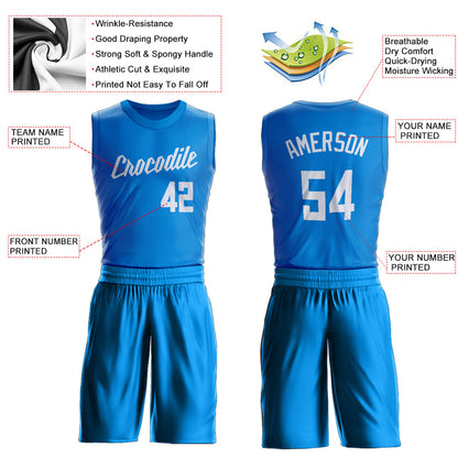 Custom Blue White Round Neck Basketball Uniform Jersey