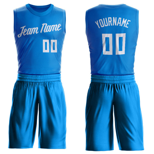 Custom Blue White Round Neck Basketball Uniform Jersey