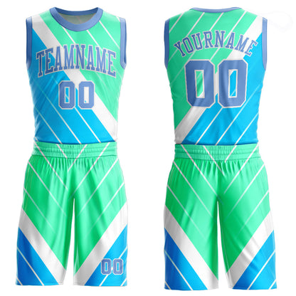 Custom Light Blue Light Blue-Green Round Neck Sublimation Basketball Uniform Jersey