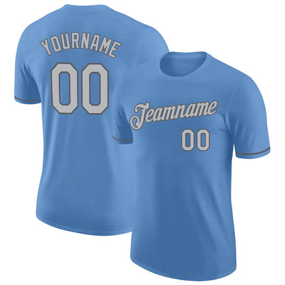 Custom Light Blue Gray-Steel Gray Performance T-Shirt