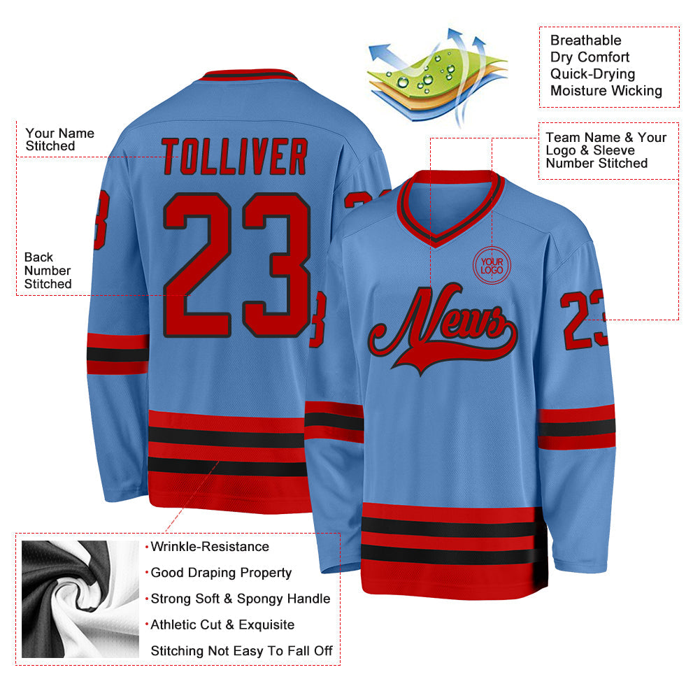 Custom Light Blue Red-Black Hockey Jersey