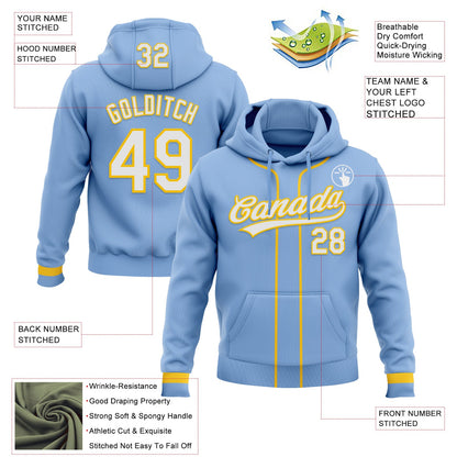 Custom Stitched Light Blue White-Yellow Baseball Pullover Sweatshirt Hoodie