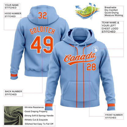 Custom Stitched Light Blue Orange-White Baseball Pullover Sweatshirt Hoodie