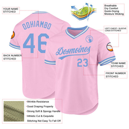 Custom Light Pink Light Blue-White Authentic Throwback Baseball Jersey