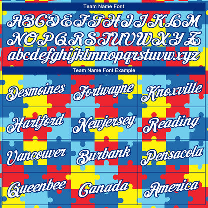 Custom Colorful White-Royal Autism Supporter Awareness Puzzle Pieces 3D Pattern Long Sleeve Performance T-Shirt