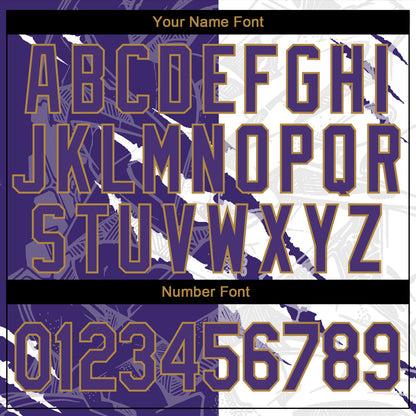 Custom Graffiti Pattern Purple-Old Gold Scratch 3D Long Sleeve Performance T-Shirt